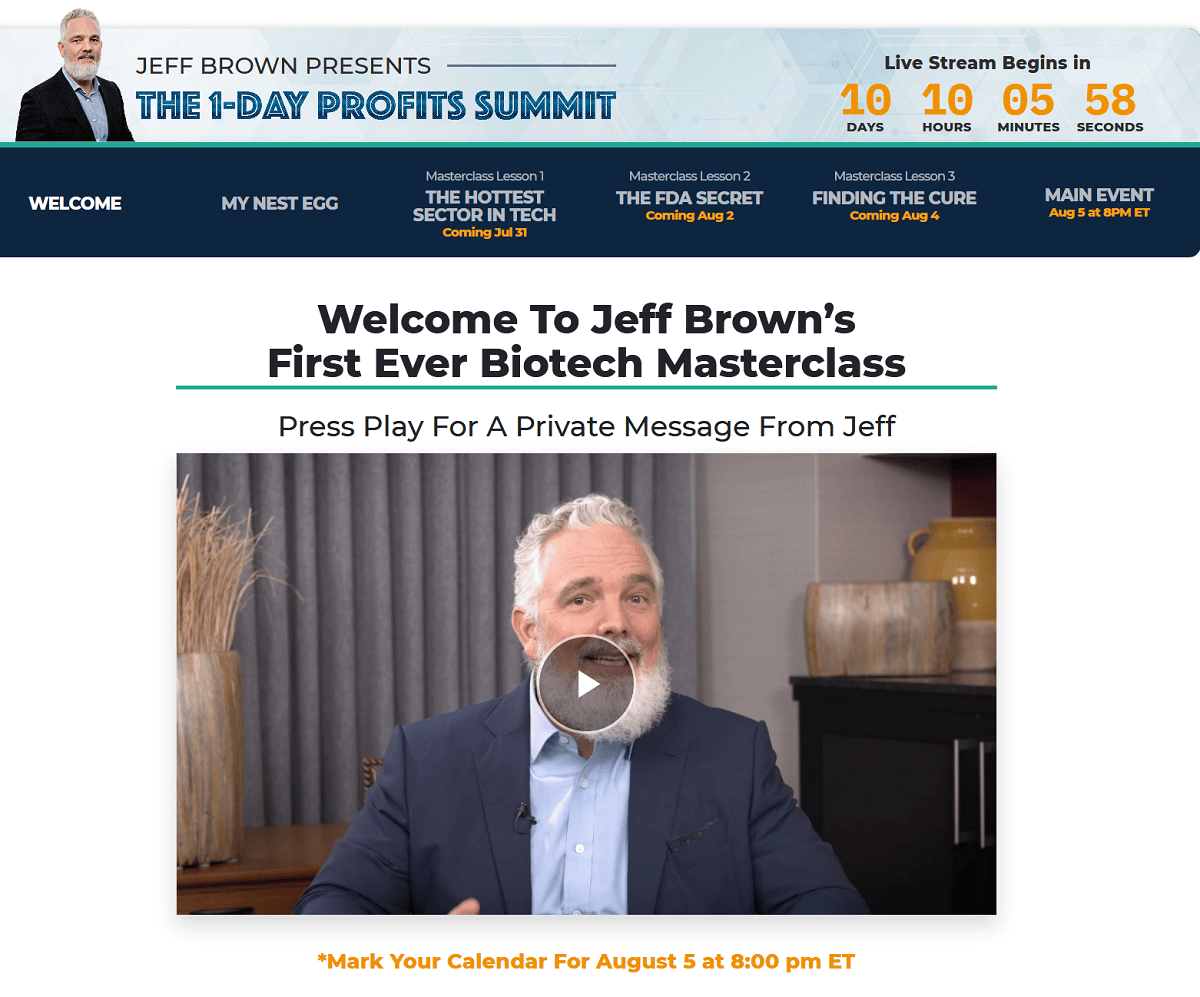 Jeff Brown's 1-Day Profits Summit - Jeff Brown's First Ever Biotech Masterclass