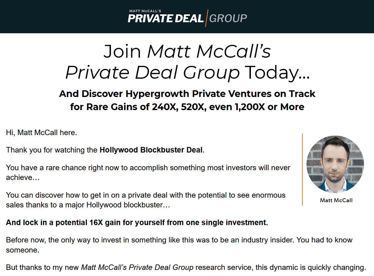 Matt McCall’s Private Deal Group Review
