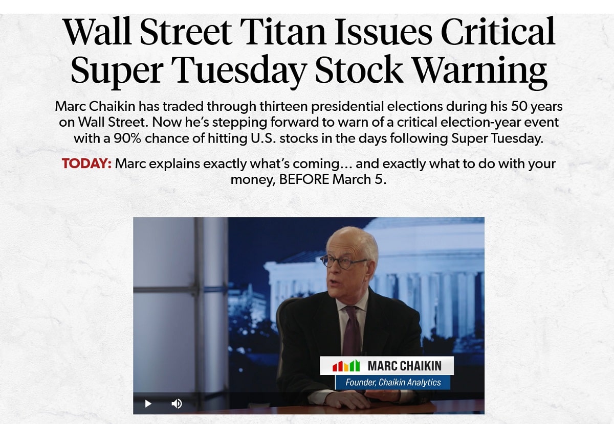 Marc Chaikin Super Tuesday Stock Warning
