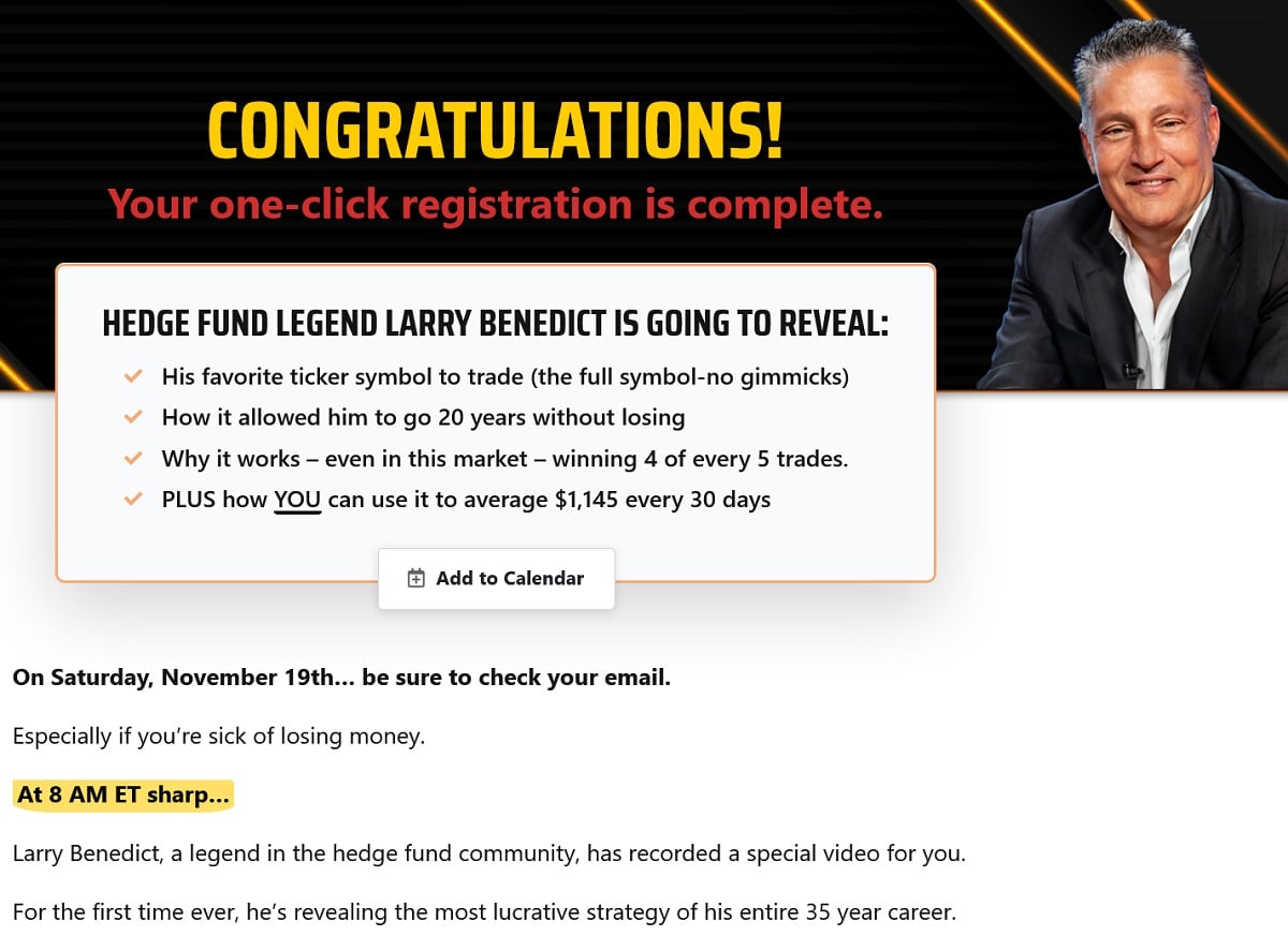 Larry Benedict Instant Cash Trades